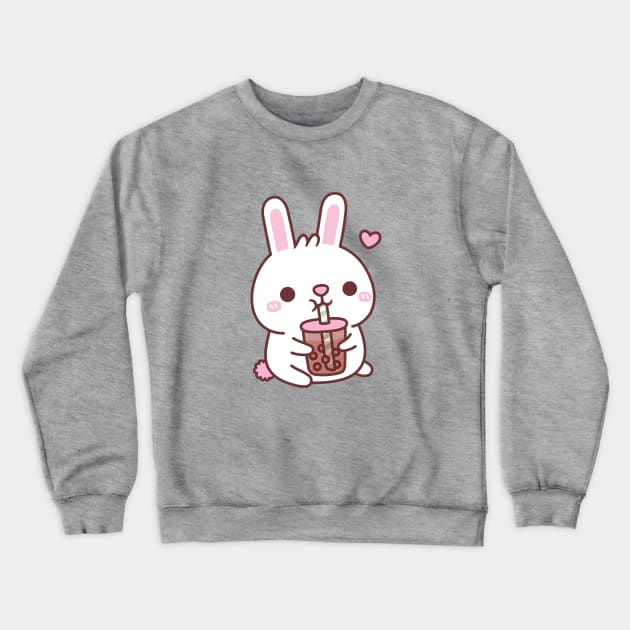 Cute White Bunny Rabbit Loves Bubble Tea Crewneck Sweatshirt by rustydoodle